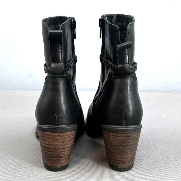 Valencia Black Leather Ankle Boots Womens 7-7.5 Western Biker Booties Side Zip - Picture 4 of 16